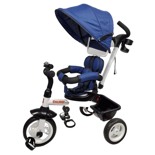 Deluxe Kids Tricycle with Sun Canopy & Parent Handle - Blue - Aussie Baby